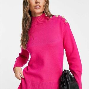Brahmin Fuchsia Turtleneck Sweater with Gold Button Accents